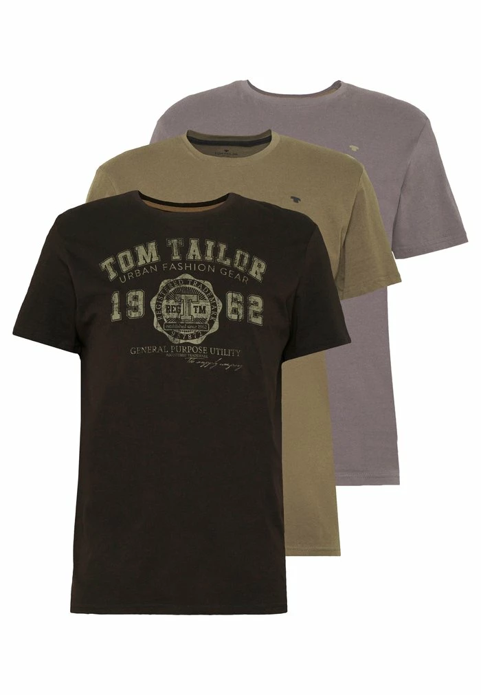 TOM TAILOR BASIC T-SHIRT 3 PACK - Print T-shirt - Black 3 TOM TAILOR BASIC T-SHIRT 3 PACK - Print T-shirt - Black