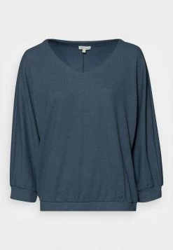 TOM TAILOR STRUCTURED V NECK - Long Sleeved Top - Stormy Sea Blue