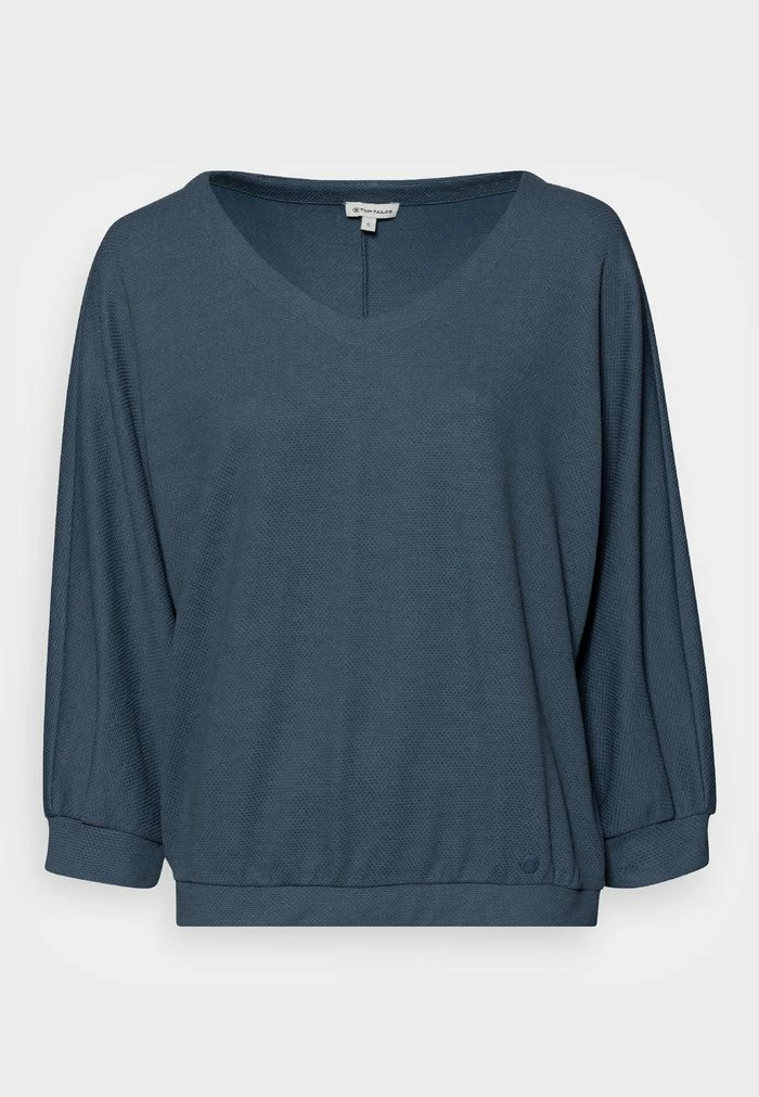 TOM TAILOR STRUCTURED V NECK - Long Sleeved Top - Stormy Sea Blue 3 TOM TAILOR STRUCTURED V NECK - Long Sleeved Top - Stormy Sea Blue