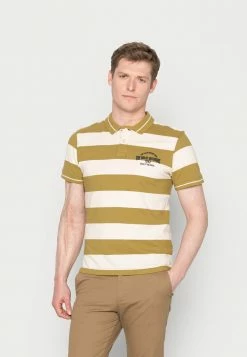 TOM TAILOR STRIPED WITH EMBRO - Polo Shirt - Moss Cream Yarn Dye