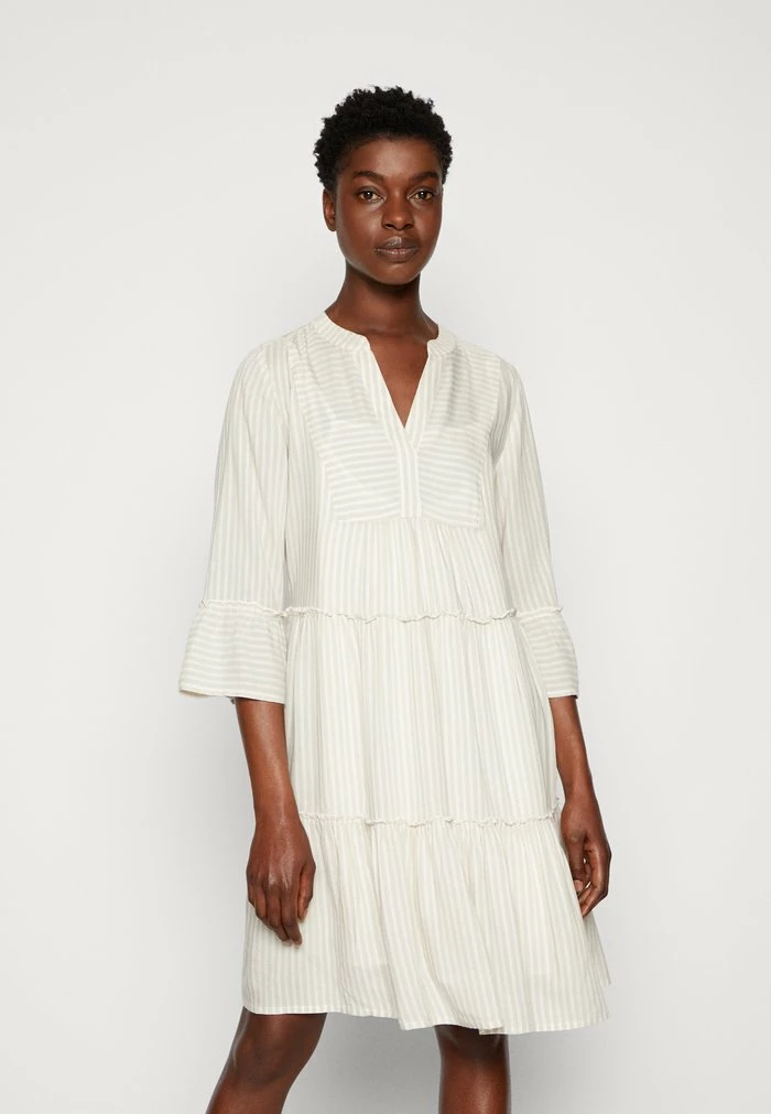 TOM TAILOR STRIPED TUNICA DRESS - Day Dress - Beige White 3 TOM TAILOR STRIPED TUNICA DRESS - Day Dress - Beige White