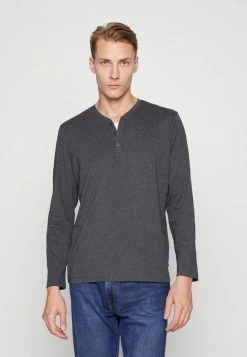 TOM TAILOR HENLEY CONTRAST - Long Sleeved Top - Anthracite