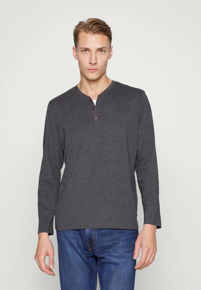 TOM TAILOR HENLEY CONTRAST - Long Sleeved Top - Anthracite 3 TOM TAILOR HENLEY CONTRAST - Long Sleeved Top - Anthracite