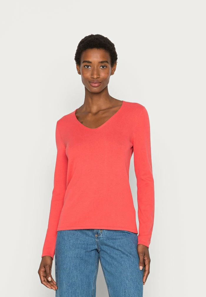 TOM TAILOR BASIC V NECK - Jumper - Smooth Papaya Red 3 TOM TAILOR BASIC V NECK - Jumper - Smooth Papaya Red