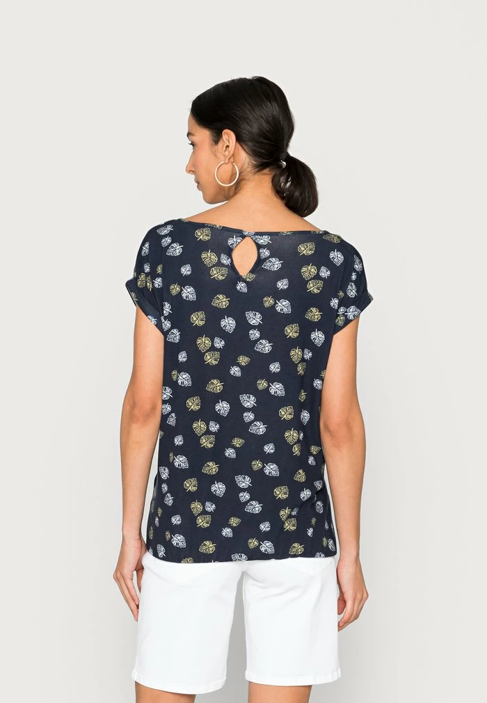 TOM TAILOR PRINTED AND STRIPED - Print T-shirt - Navy Leaf Design 5 TOM TAILOR PRINTED AND STRIPED - Print T-shirt - Navy Leaf Design - Image 3