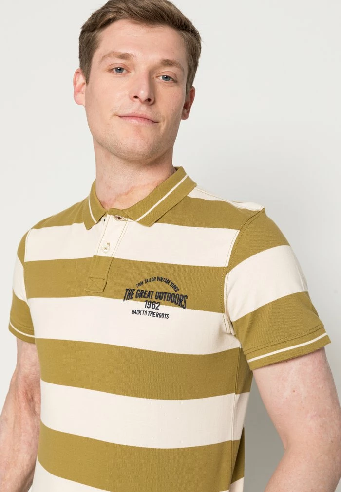 TOM TAILOR STRIPED WITH EMBRO - Polo Shirt - Moss Cream Yarn Dye 7 TOM TAILOR STRIPED WITH EMBRO - Polo Shirt - Moss Cream Yarn Dye - Image 5
