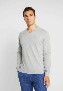 TOM TAILOR BASIC V NECK - Jumper - Light Soft Grey Melange