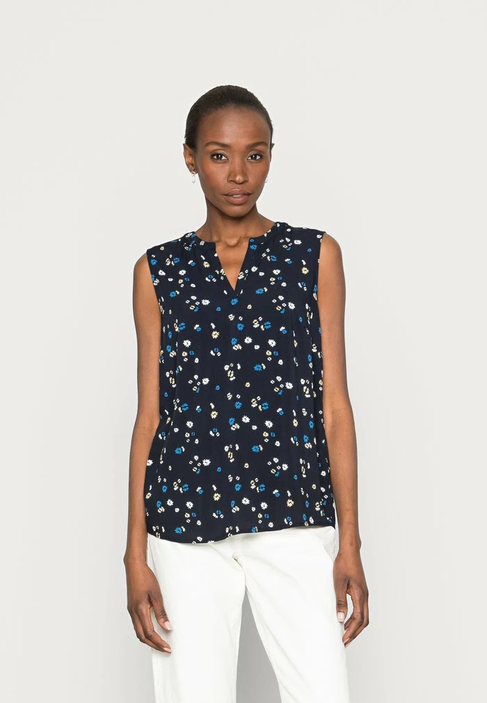 TOM TAILOR SLEEVELESS - Blouse - Navy Flower Design 3 TOM TAILOR SLEEVELESS - Blouse - Navy Flower Design
