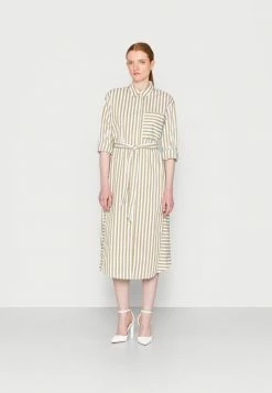 TOM TAILOR DRESS STRIPED POPLIN - Day Dress - Olive White Vertical Stripe