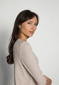 TOM TAILOR V-NECK - Long Sleeved Top - Cold Beige Melange -TOM TAILOR online store 58aebef8a3864cc98e2e612e415ae16e