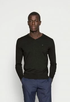 TOM TAILOR BASIC V NECK - Jumper - Black/ Grey Melange