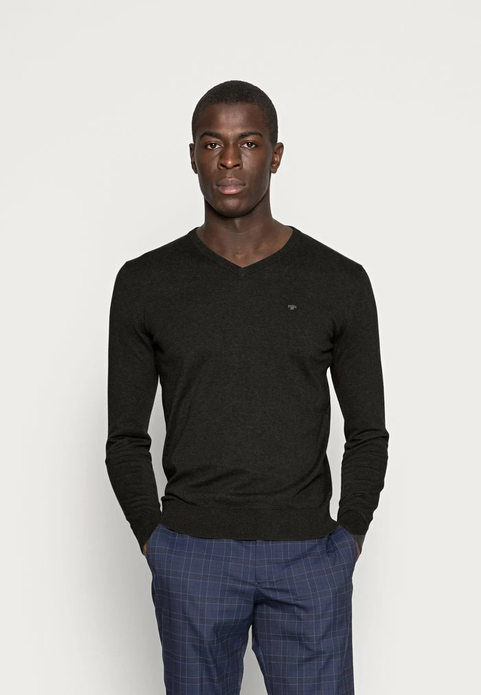 TOM TAILOR BASIC V NECK - Jumper - Black/ Grey Melange 3 TOM TAILOR BASIC V NECK - Jumper - Black/ Grey Melange