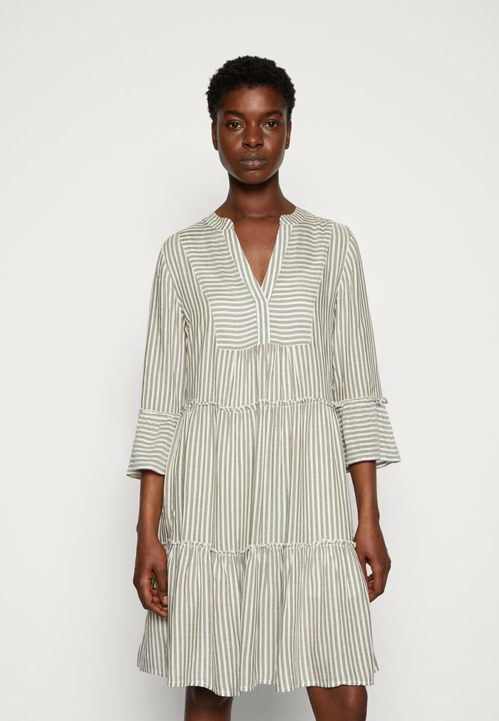 TOM TAILOR STRIPED TUNICA DRESS - Day Dress - Olive/white 3 TOM TAILOR STRIPED TUNICA DRESS - Day Dress - Olive/white