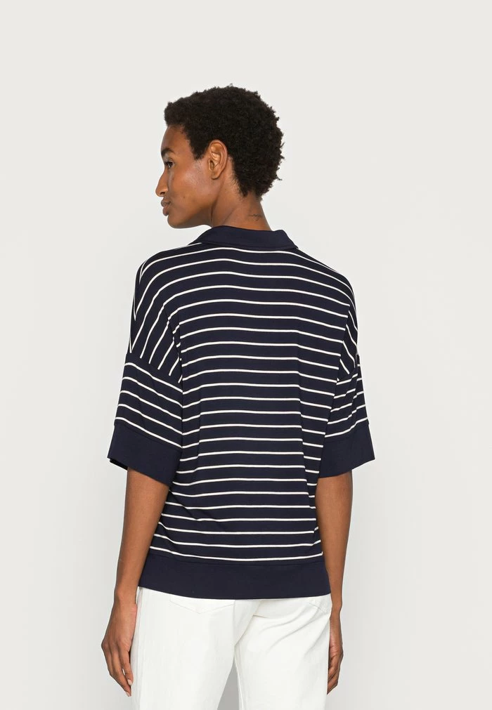 TOM TAILOR OPEN COLLAR STRIPE - Print T-shirt - Navy/off White 5 TOM TAILOR OPEN COLLAR STRIPE - Print T-shirt - Navy/off White - Image 3