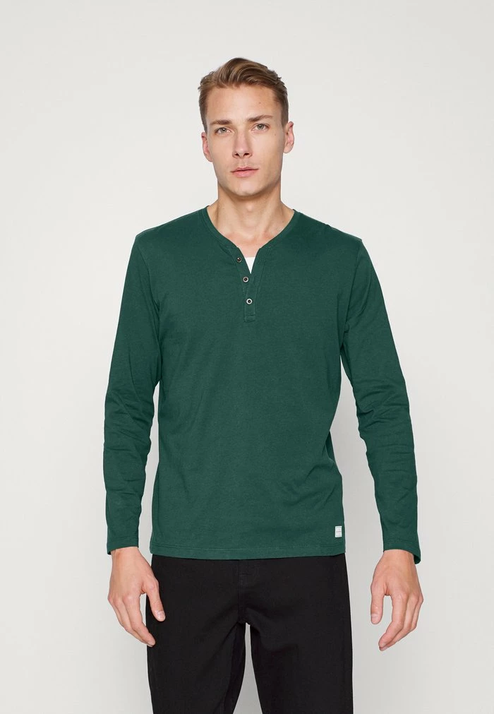 TOM TAILOR HENLEY CONTRAST - Long Sleeved Top - Dark Gable Green 3 TOM TAILOR HENLEY CONTRAST - Long Sleeved Top - Dark Gable Green