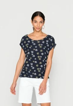 TOM TAILOR PRINTED AND STRIPED - Print T-shirt - Navy Leaf Design