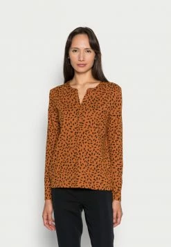 TOM TAILOR BUTTON PLACKET - Long Sleeved Top - Brown Leaf Design