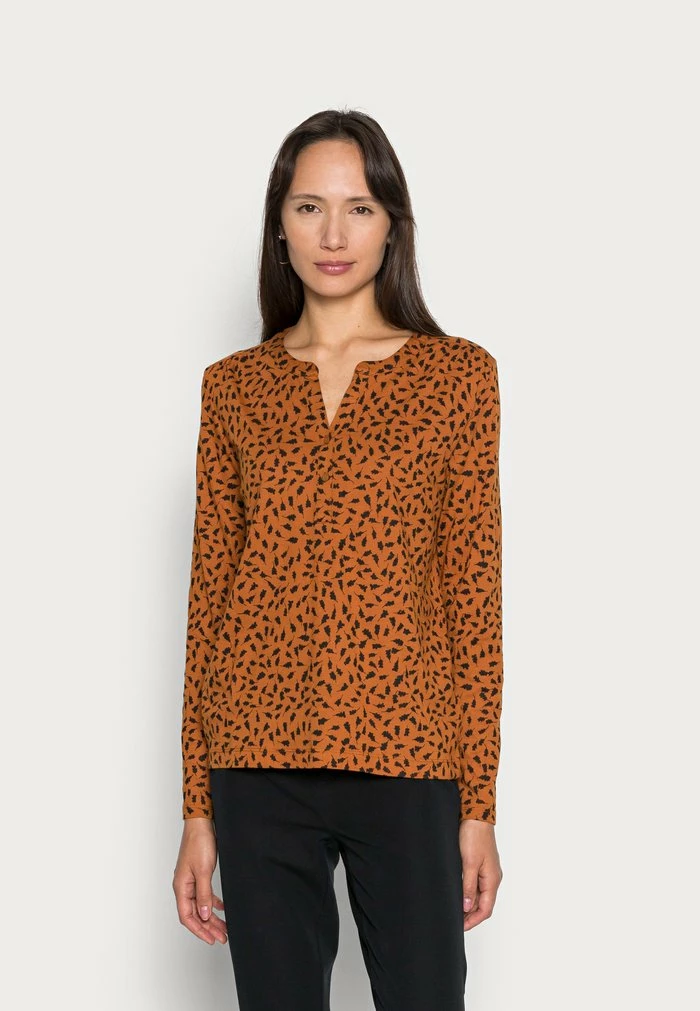 TOM TAILOR BUTTON PLACKET - Long Sleeved Top - Brown Leaf Design 3 TOM TAILOR BUTTON PLACKET - Long Sleeved Top - Brown Leaf Design