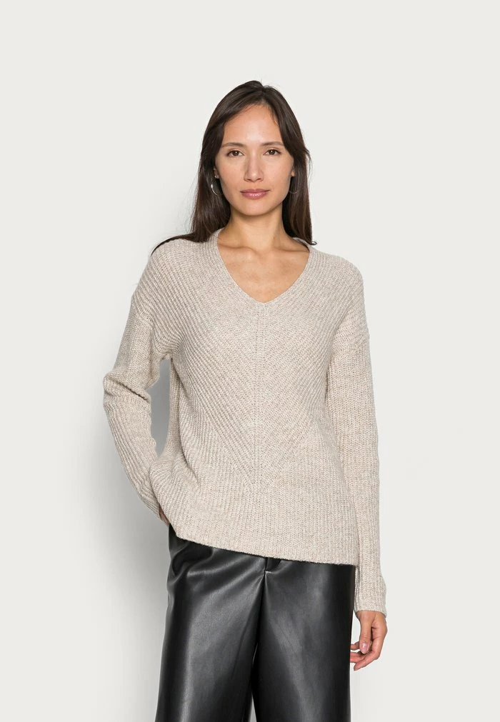 TOM TAILOR V NECK - Jumper - Cold Beige Melange 3 TOM TAILOR V NECK - Jumper - Cold Beige Melange