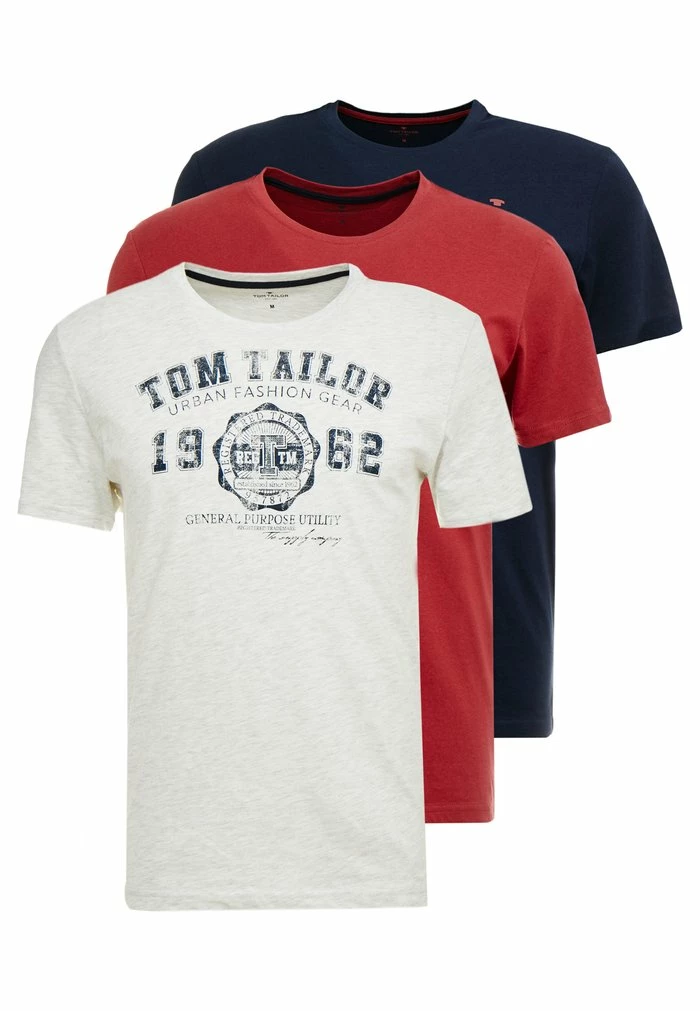 TOM TAILOR BASIC T-SHIRT 3 PACK - Print T-shirt - Blue 3 TOM TAILOR BASIC T-SHIRT 3 PACK - Print T-shirt - Blue