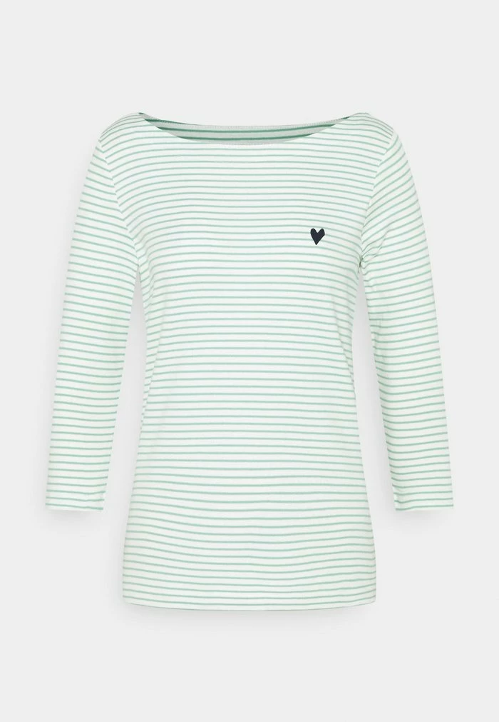 TOM TAILOR STRIPE BOAT NECK - Long Sleeved Top - White/green 3 TOM TAILOR STRIPE BOAT NECK - Long Sleeved Top - White/green