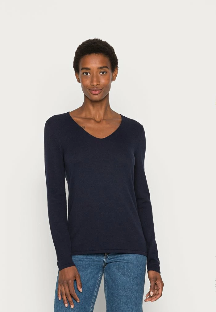 TOM TAILOR BASIC V NECK - Jumper - Navy Midnight Blue 3 TOM TAILOR BASIC V NECK - Jumper - Navy Midnight Blue