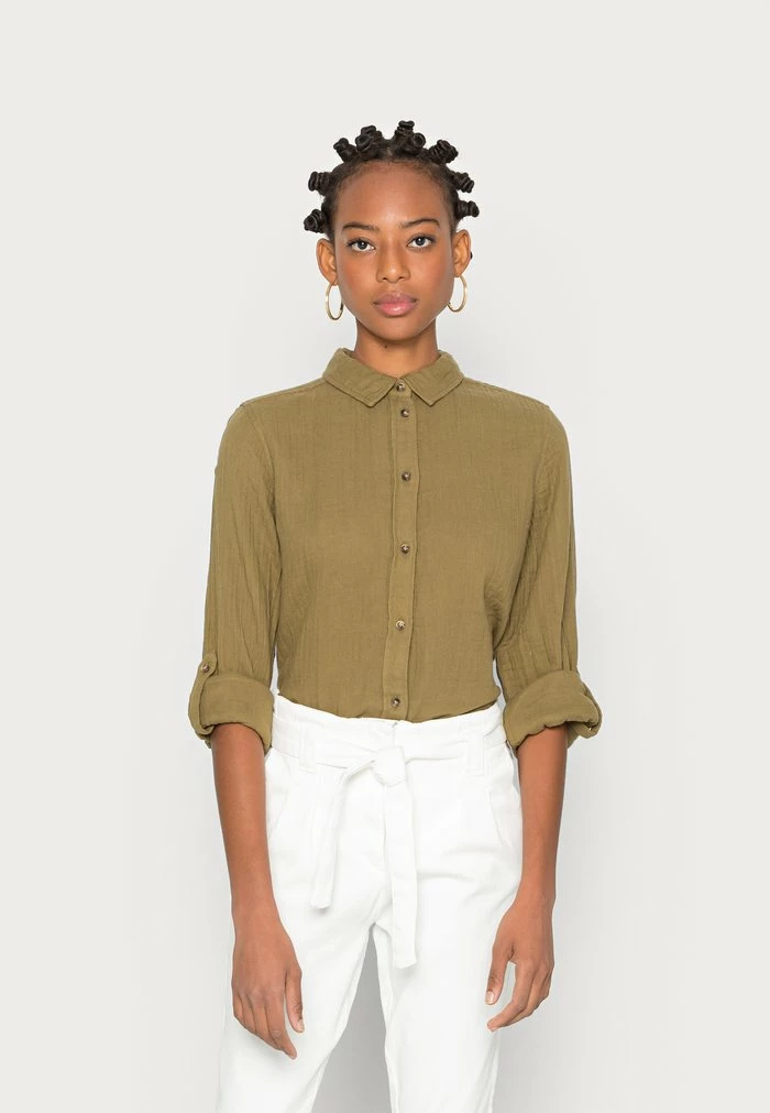 TOM TAILOR BLOUSE SOLID CRINKLE - Blouse - Strong Olive 3 TOM TAILOR BLOUSE SOLID CRINKLE - Blouse - Strong Olive