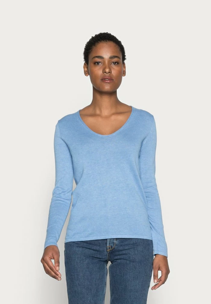 TOM TAILOR BASIC V NECK - Jumper - Sea Blue Melange 3 TOM TAILOR BASIC V NECK - Jumper - Sea Blue Melange
