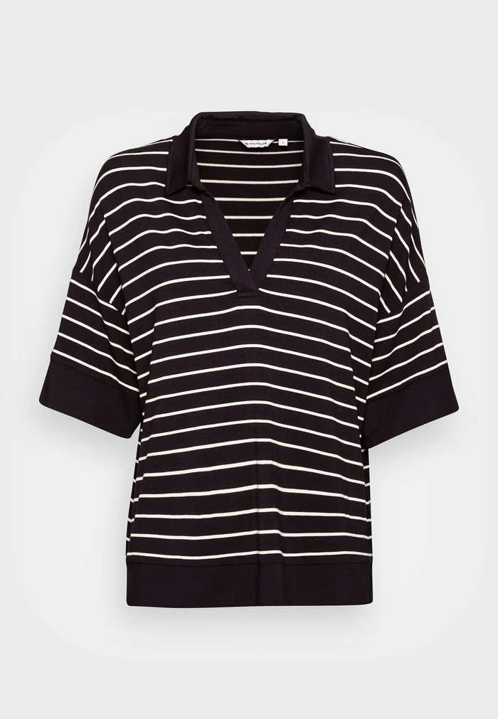 TOM TAILOR OPEN COLLAR STRIPE - Print T-shirt - Navy/off White 6 TOM TAILOR OPEN COLLAR STRIPE - Print T-shirt - Navy/off White - Image 4