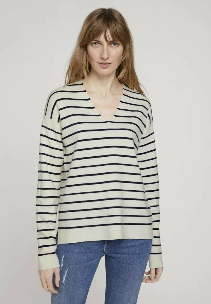 TOM TAILOR Jumper - Offwhite Navy Stripe 3 TOM TAILOR Jumper - Offwhite Navy Stripe