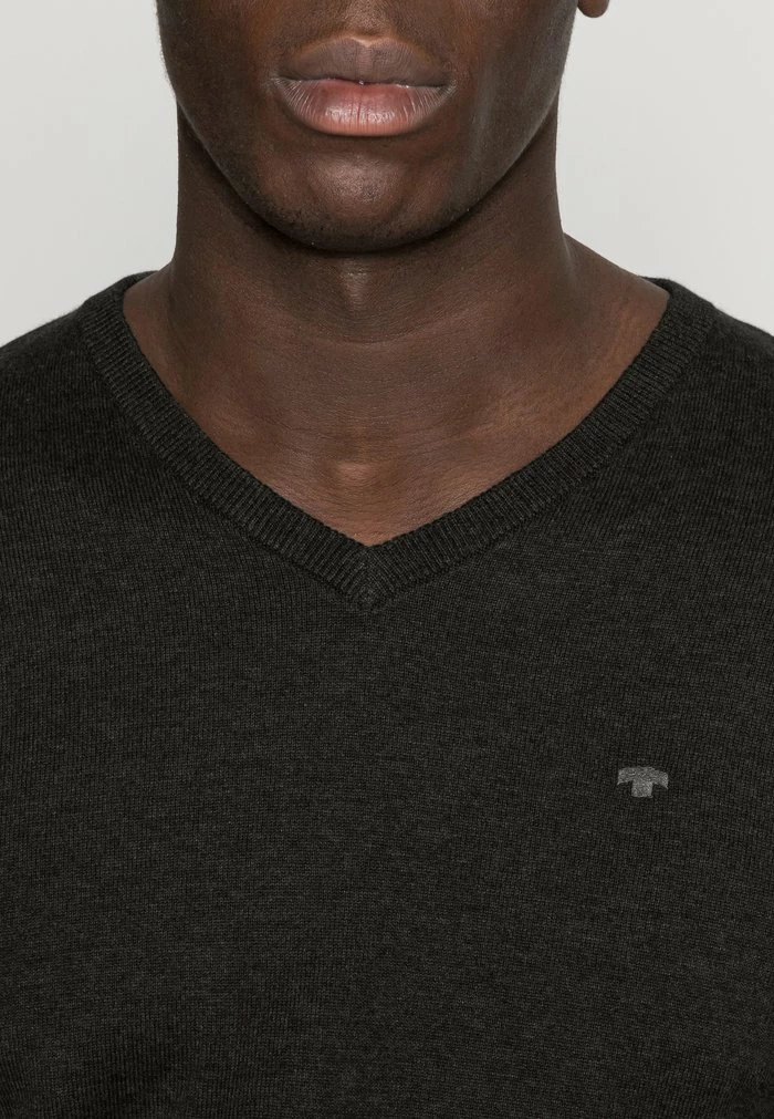 TOM TAILOR BASIC V NECK - Jumper - Black/ Grey Melange 7 TOM TAILOR BASIC V NECK - Jumper - Black/ Grey Melange - Image 5