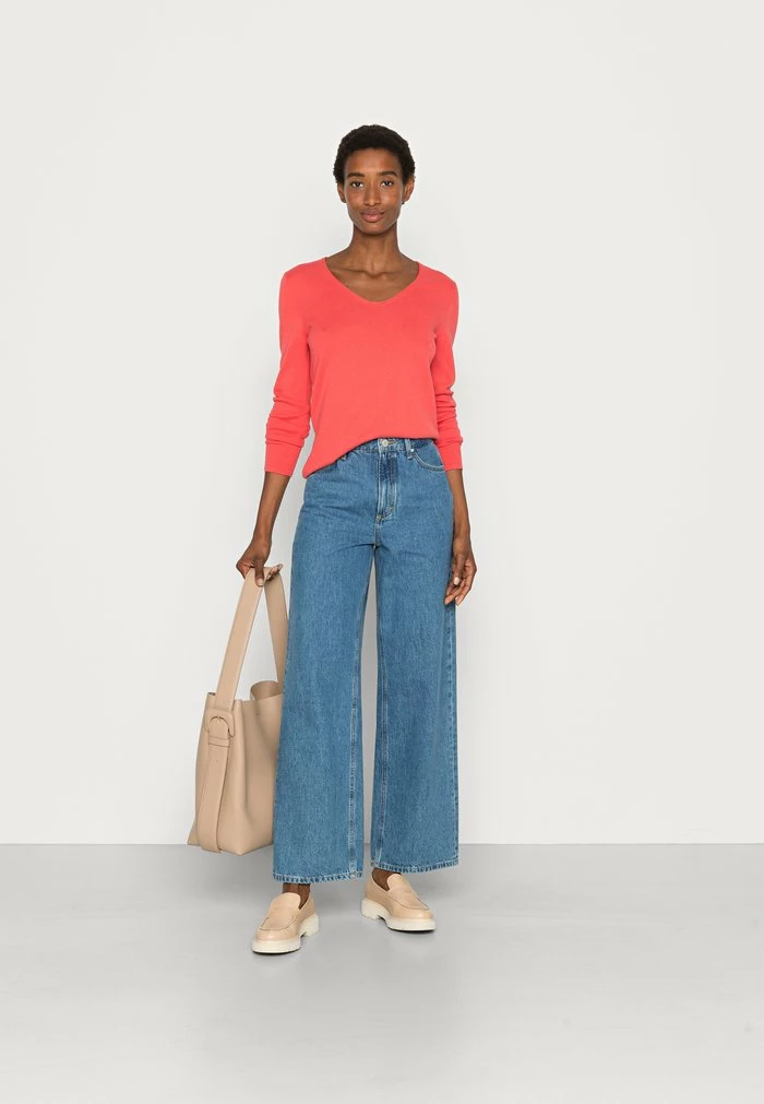 TOM TAILOR BASIC V NECK - Jumper - Smooth Papaya Red 4 TOM TAILOR BASIC V NECK - Jumper - Smooth Papaya Red - Image 2