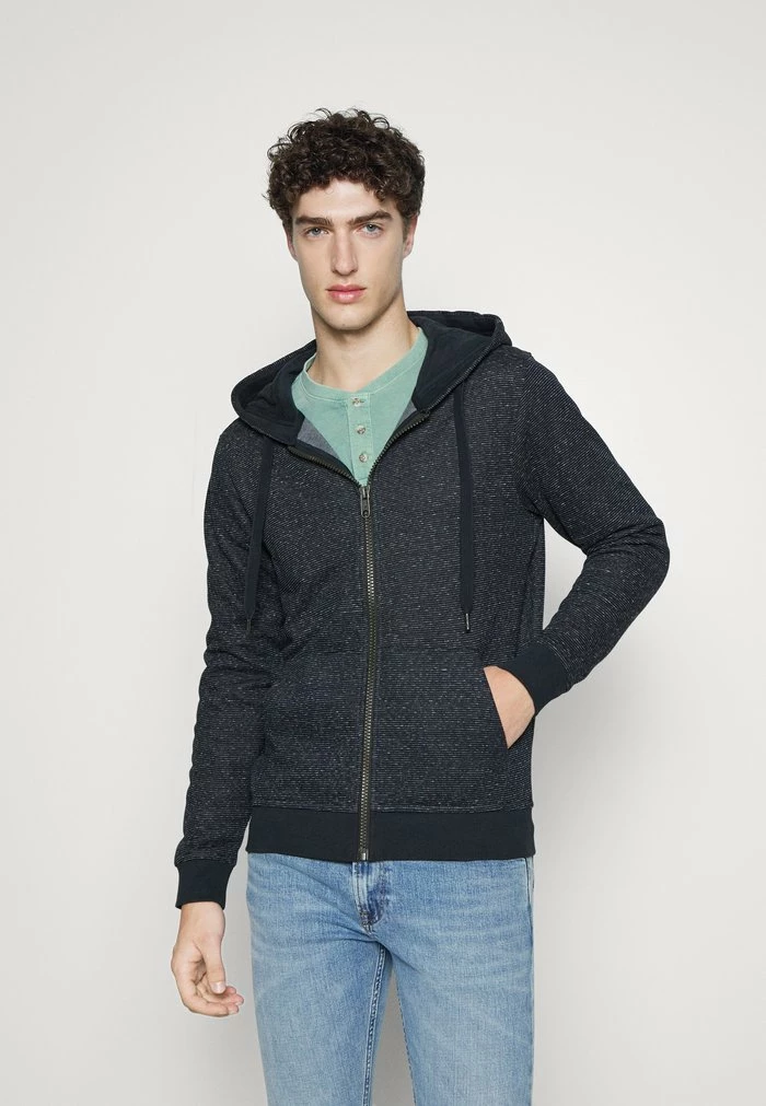 TOM TAILOR FINE STRIPED - Zip-up Sweatshirt - Navy Offwhite Inject 3 TOM TAILOR FINE STRIPED - Zip-up Sweatshirt - Navy Offwhite Inject