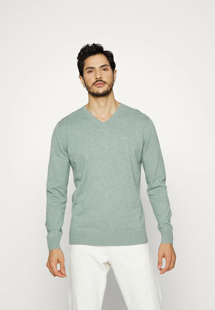 TOM TAILOR V-NECK - Jumper - Dark Smoke Green Melange 3 TOM TAILOR V-NECK - Jumper - Dark Smoke Green Melange