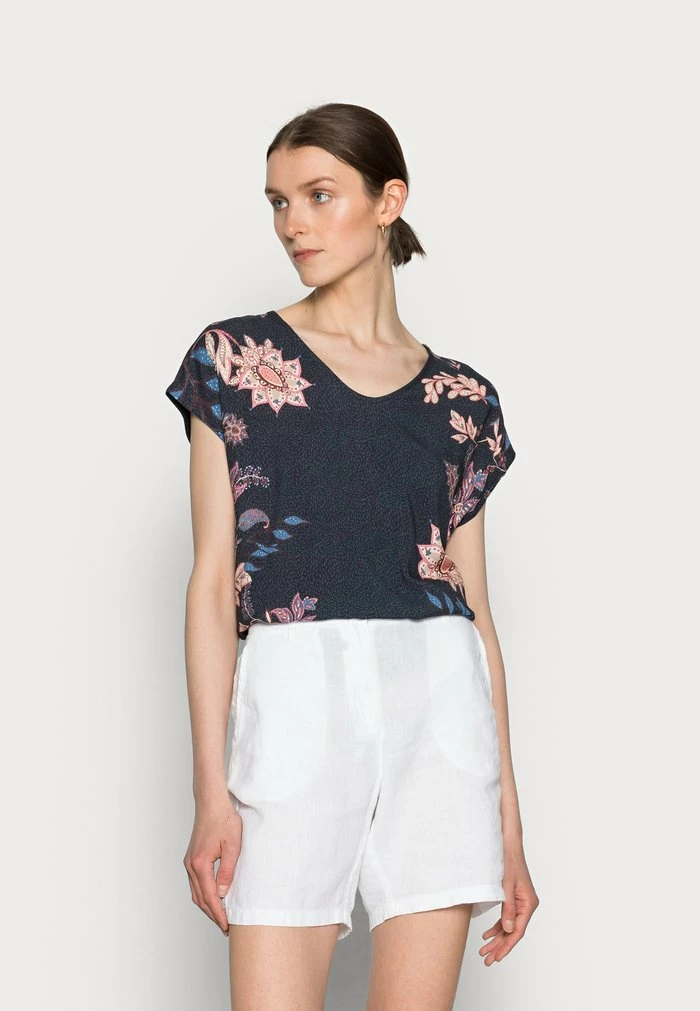 TOM TAILOR FABRIC MIX V-NECK - Print T-shirt - Sky Captain Blue 3 TOM TAILOR FABRIC MIX V-NECK - Print T-shirt - Sky Captain Blue