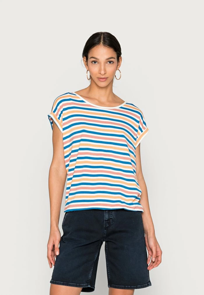 TOM TAILOR PRINTED AND STRIPED - Print T-shirt - Blue Multicolor Stripe 3 TOM TAILOR PRINTED AND STRIPED - Print T-shirt - Blue Multicolor Stripe