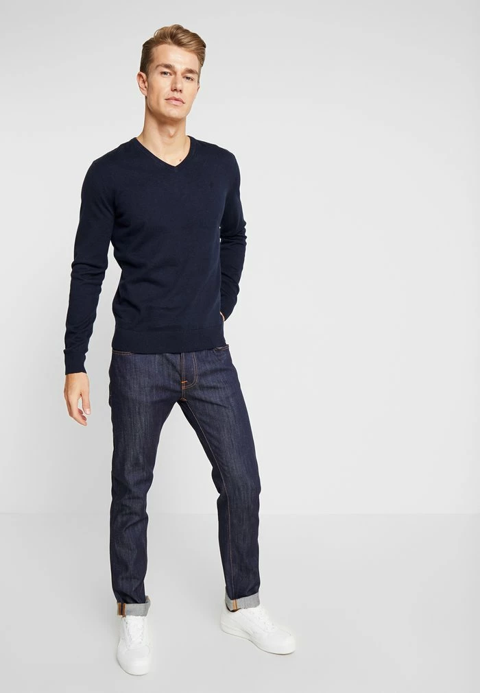 TOM TAILOR BASIC V NECK - Jumper - Navy Melange 4 TOM TAILOR BASIC V NECK - Jumper - Navy Melange - Image 2
