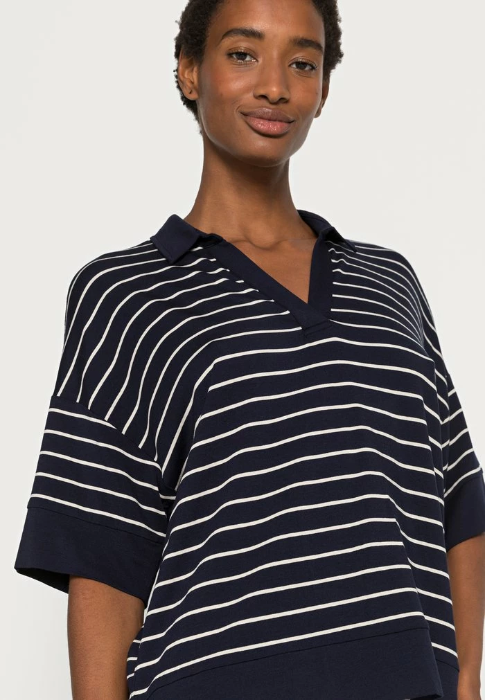 TOM TAILOR OPEN COLLAR STRIPE - Print T-shirt - Navy/off White 7 TOM TAILOR OPEN COLLAR STRIPE - Print T-shirt - Navy/off White - Image 5