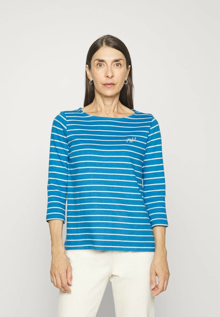 TOM TAILOR CREW NECK - Long Sleeved Top - Blue/offwhite 3 TOM TAILOR CREW NECK - Long Sleeved Top - Blue/offwhite