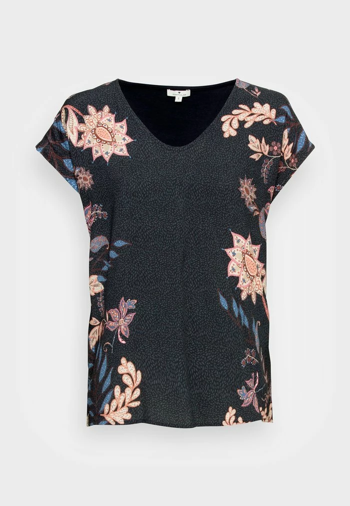 TOM TAILOR FABRIC MIX V-NECK - Print T-shirt - Sky Captain Blue 6 TOM TAILOR FABRIC MIX V-NECK - Print T-shirt - Sky Captain Blue - Image 4