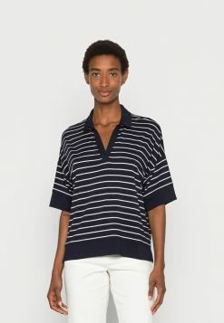 TOM TAILOR OPEN COLLAR STRIPE - Print T-shirt - Navy/off White