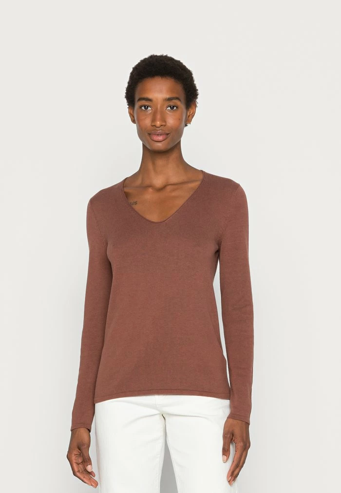 TOM TAILOR BASIC V NECK - Jumper - Grounded Brown 3 TOM TAILOR BASIC V NECK - Jumper - Grounded Brown