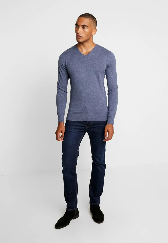 TOM TAILOR BASIC V NECK - Jumper - Vintage Indigo Blue Melange 4 TOM TAILOR BASIC V NECK - Jumper - Vintage Indigo Blue Melange - Image 2