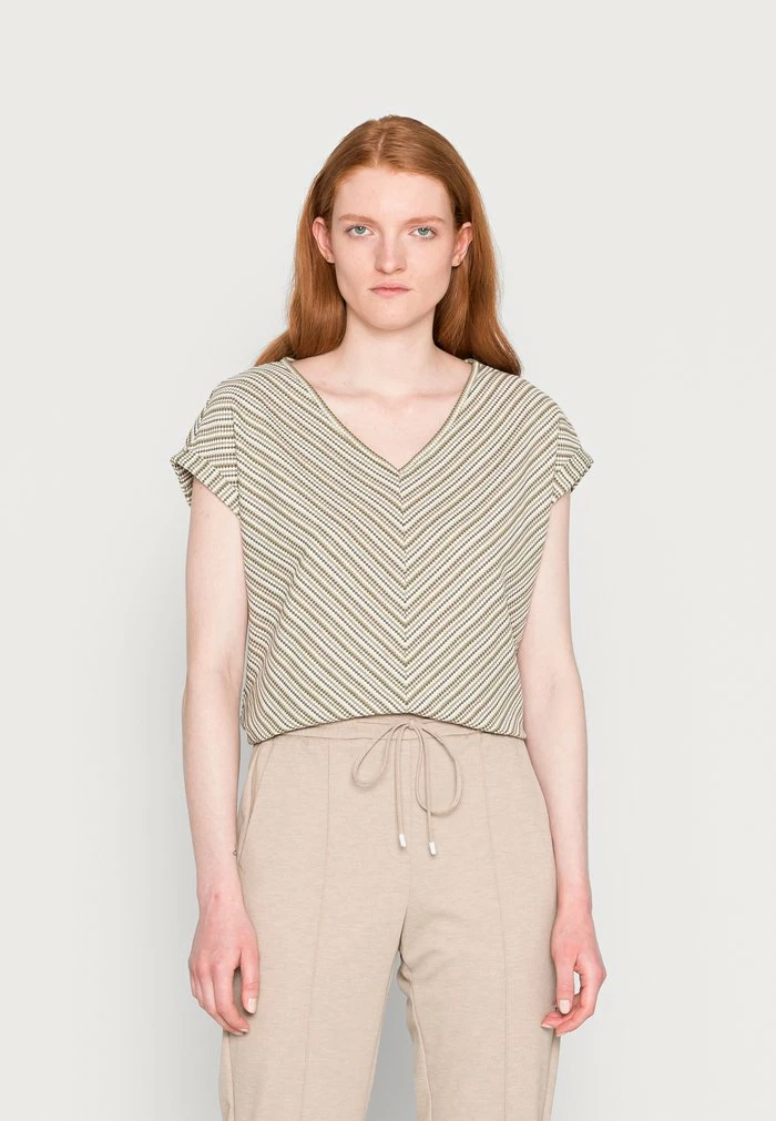 TOM TAILOR JACQUARD - Basic T-shirt - Olive Green Structure Design 3 TOM TAILOR JACQUARD - Basic T-shirt - Olive Green Structure Design